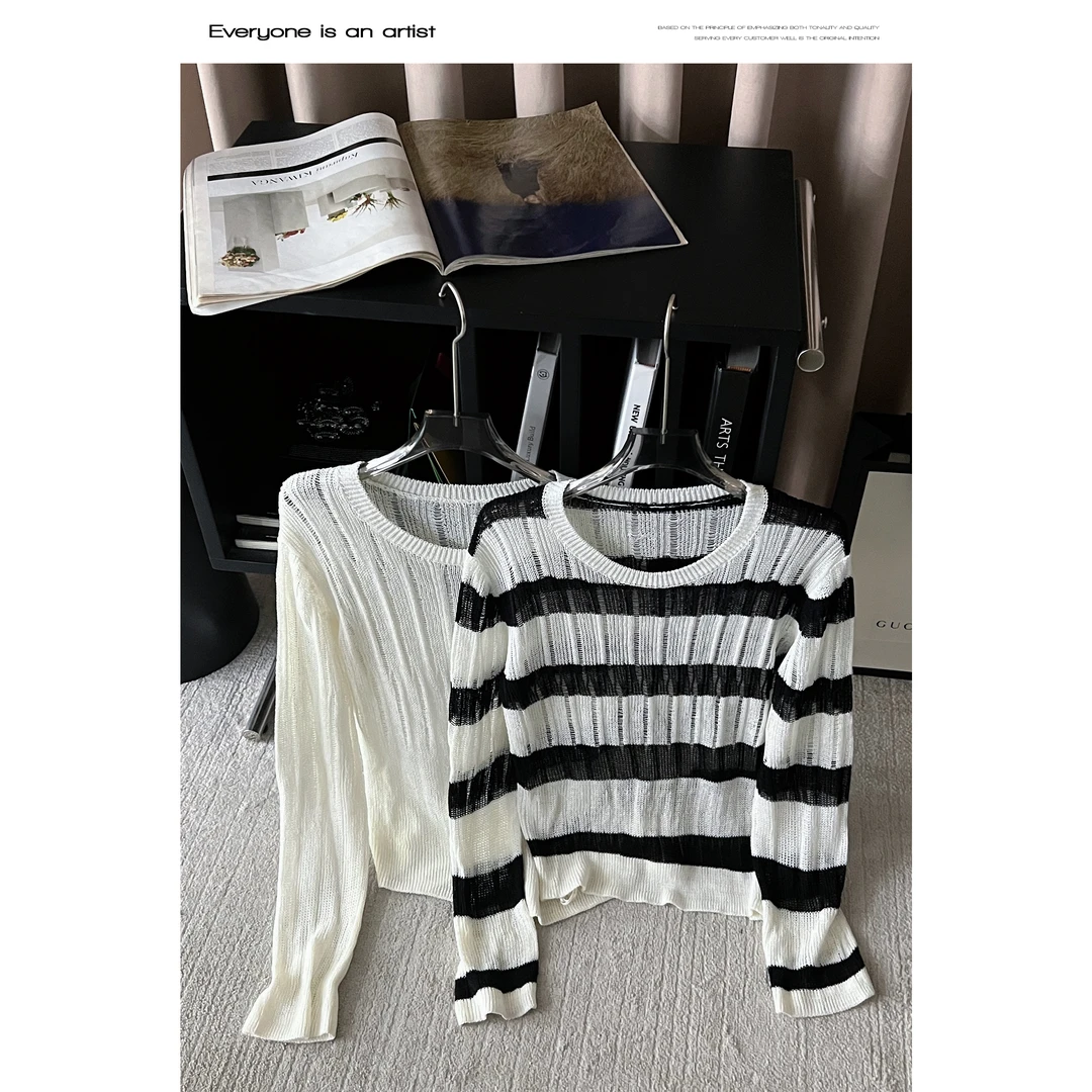 53207长袖针织衫时尚百搭修身开叉圆领高级设计