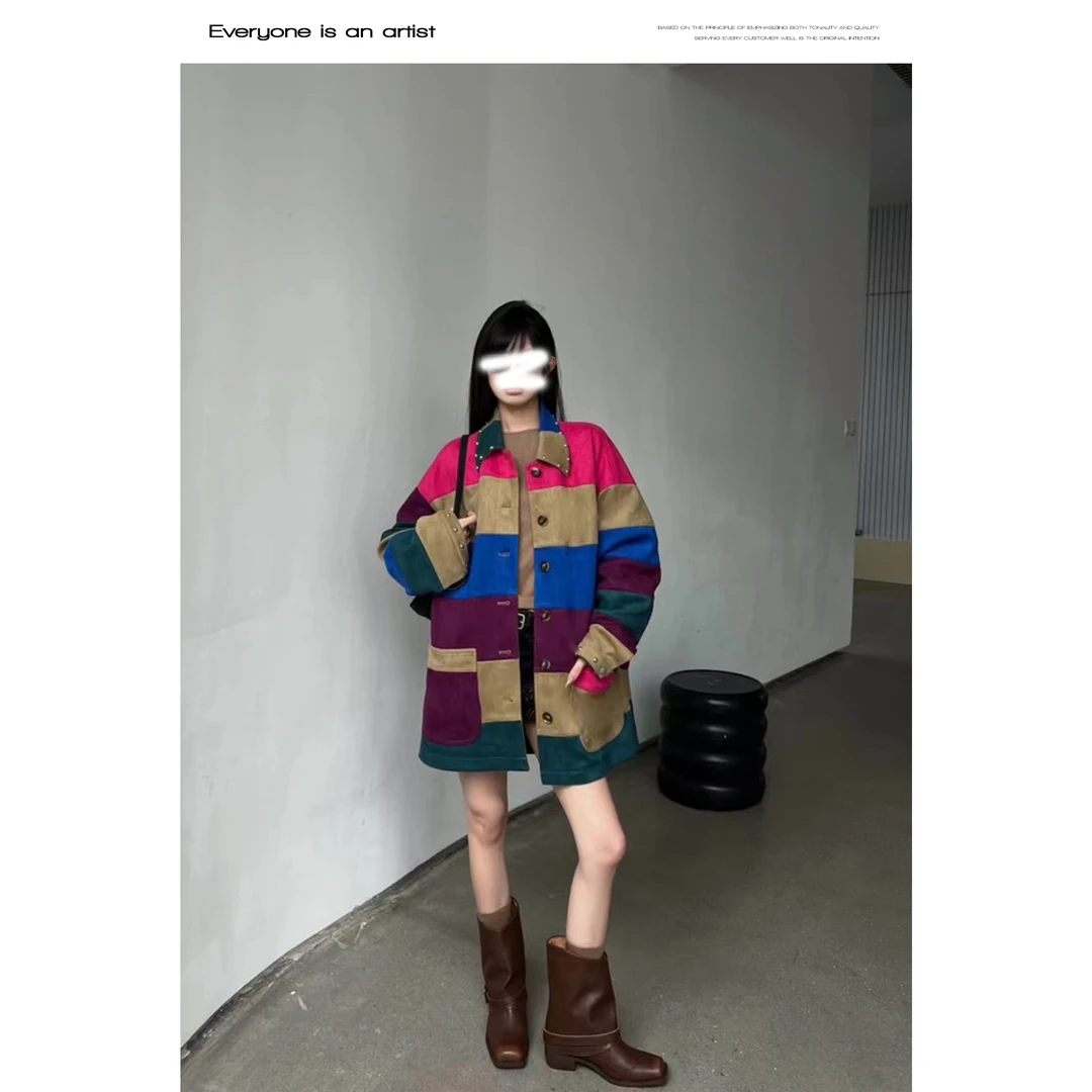 61195韩版拼接外套翻领秋冬高级感上衣