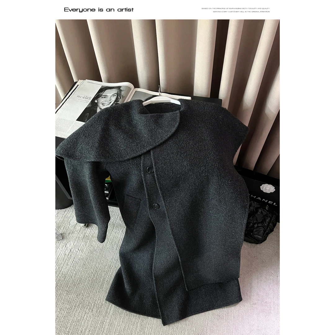 88093斗篷披肩大衣中长款堆堆领子外套