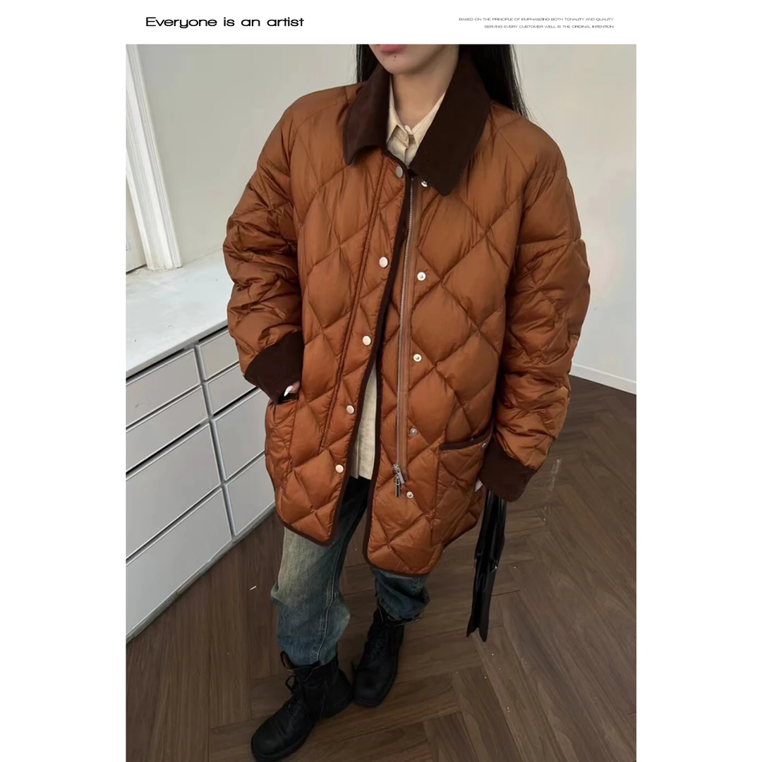 87720法式羽羽小香风菱格厚外套秋冬高级宽松休闲