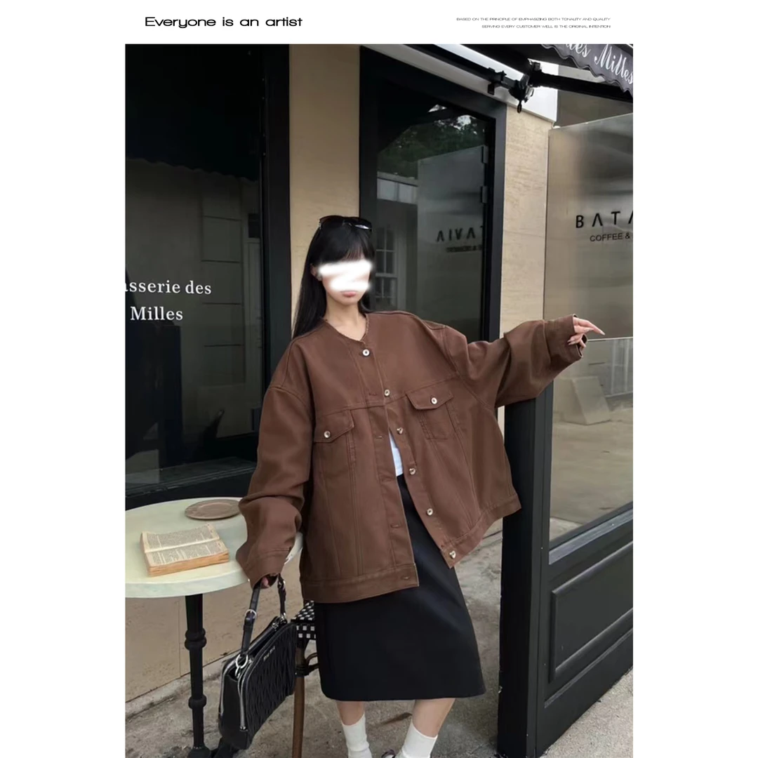 60888-1宽松夹克大廓型外套秋立领韩版设计感