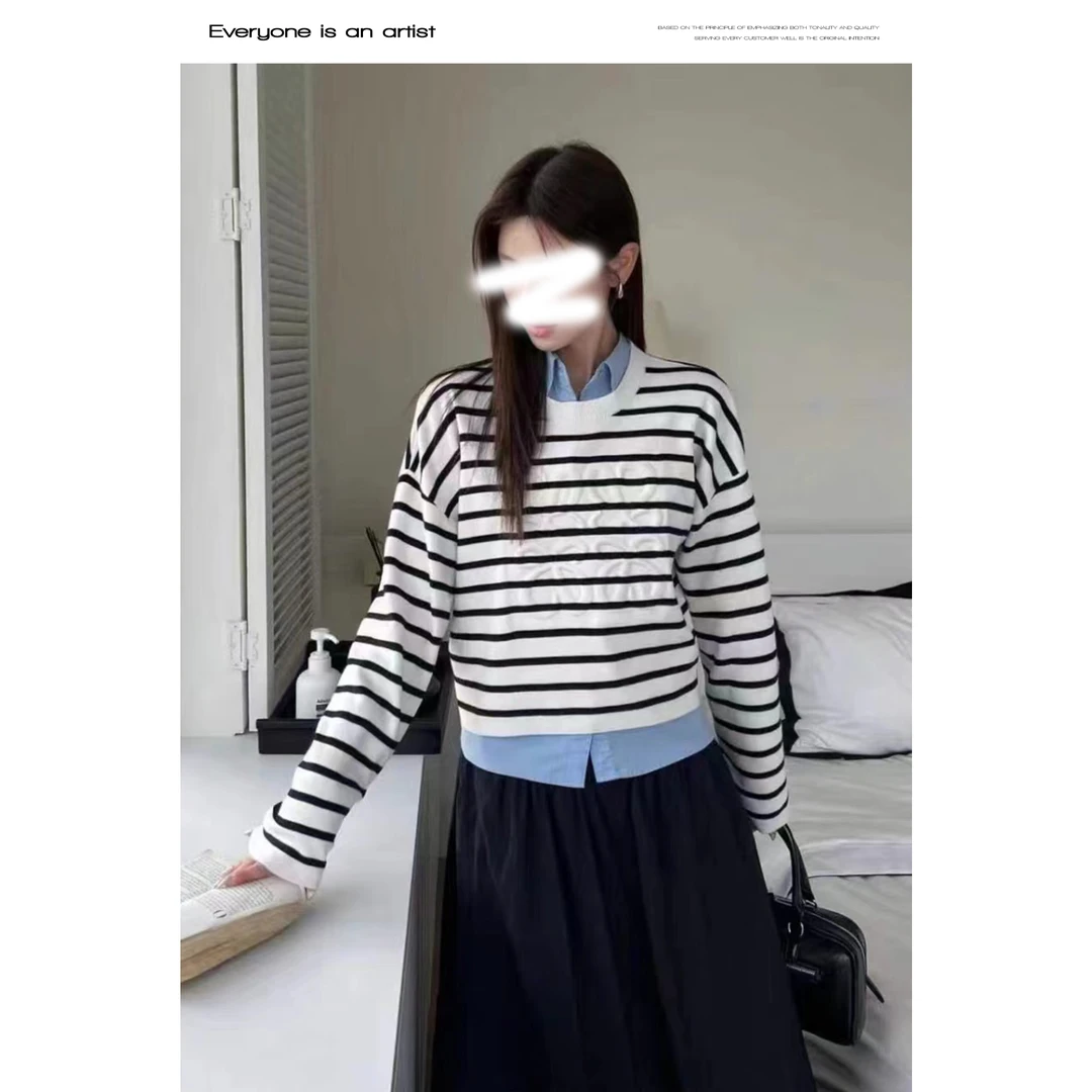 53593圆领条纹针织上衣显瘦百搭韩版