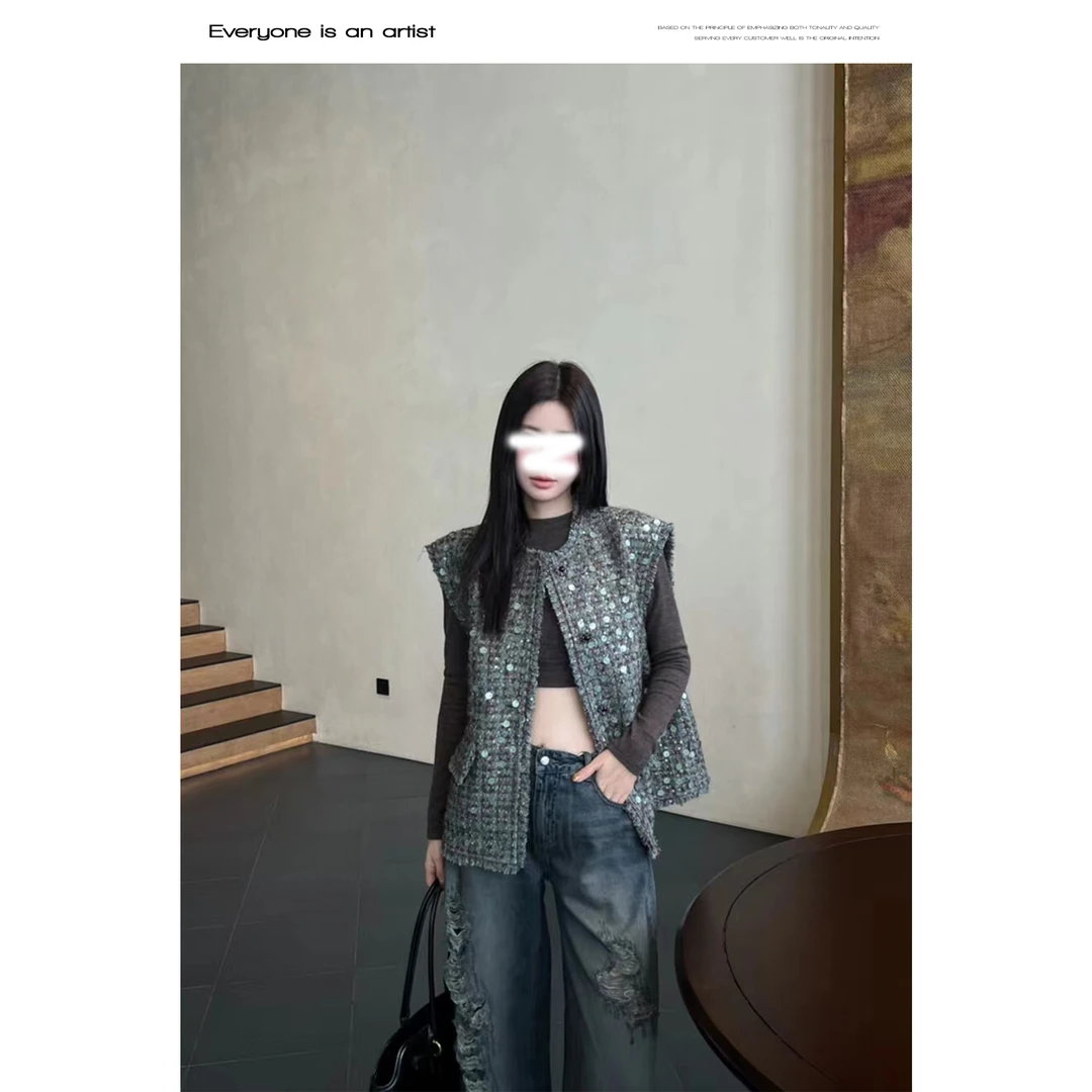 60838小香风亮片气质马甲无袖背心外套