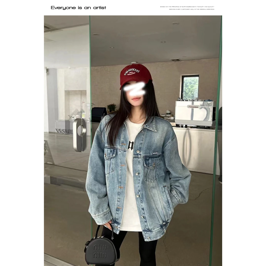 86522做旧水洗牛仔外套女短款宽松牛仔衣夹克