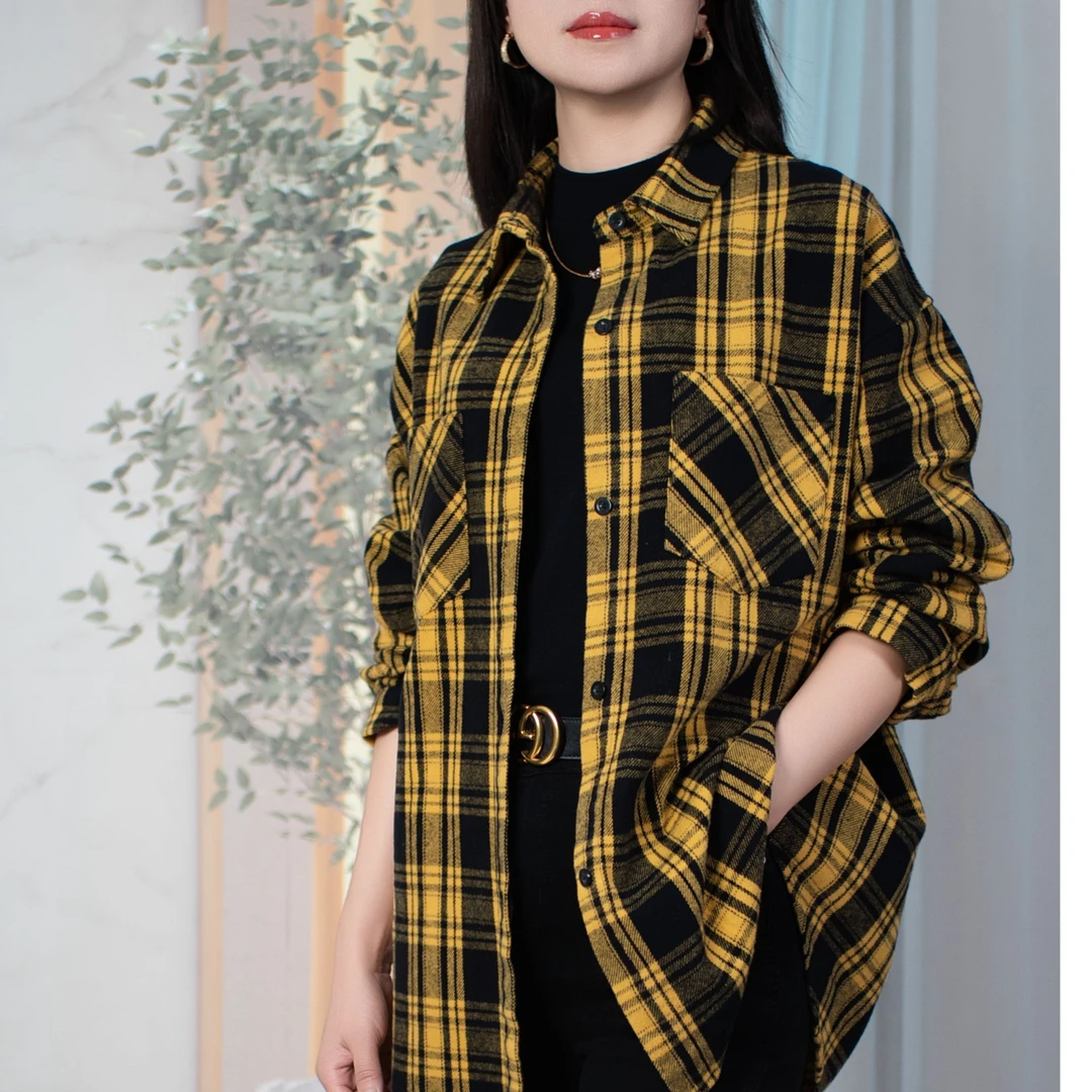 秋冬格子衬衫长袖休闲复古百搭宽松格纹时尚洋气