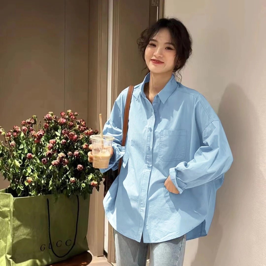 全棉糖果色小个子宽松燕尾边衬衣2025休闲时尚小众设计感百搭长袖