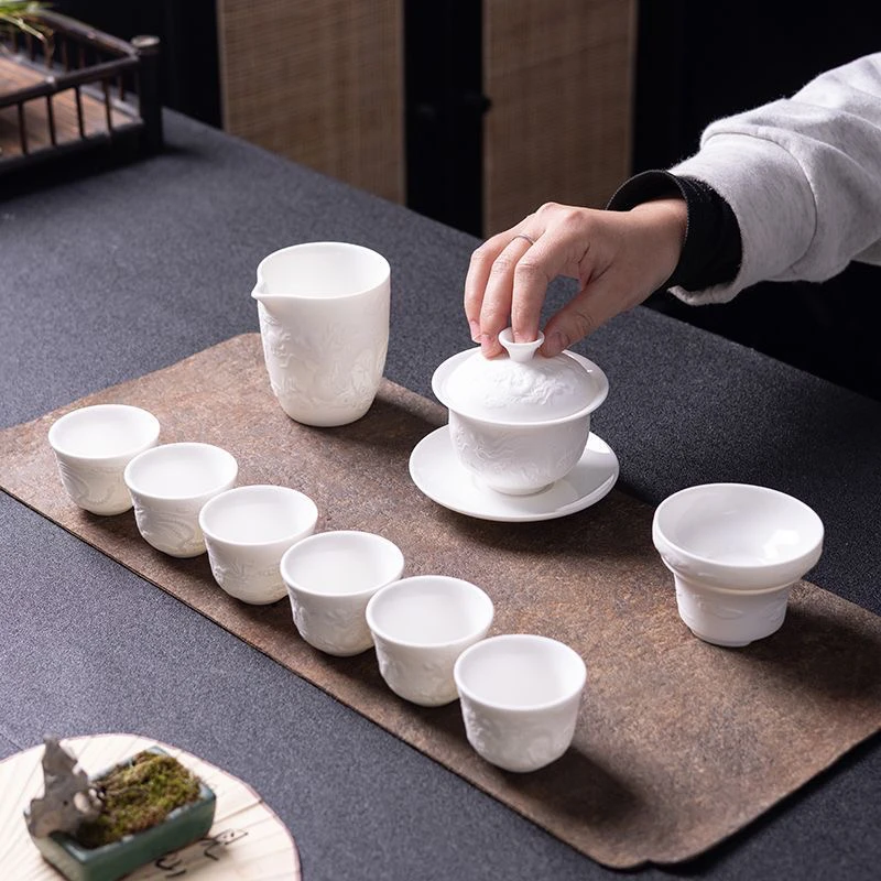 龙凤浮雕盖碗茶具套装简约（无礼盒）