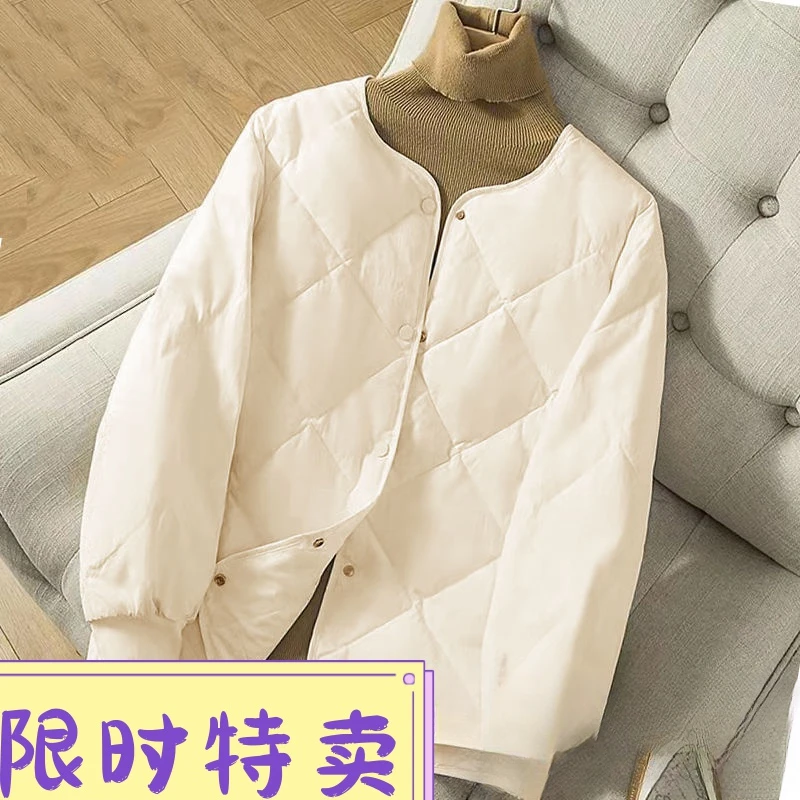 时尚款羽绒衣轻薄羽绒服服女轻便无领菱形格小羽绒服矮个子圆领宽