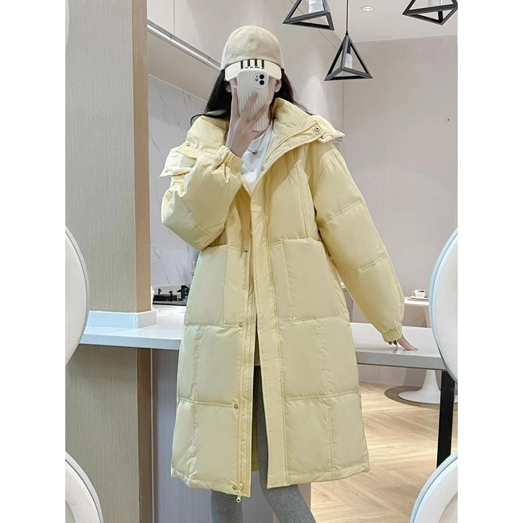 时尚款羽绒衣新款羽绒服女中长款过膝小个子韩版宽松连帽大口袋20