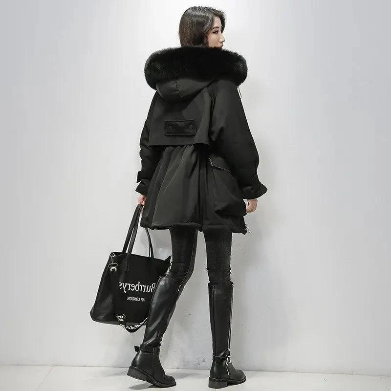 时尚款2023反季宽松羽绒服女中长款冬季新款大毛领面包服加厚大经