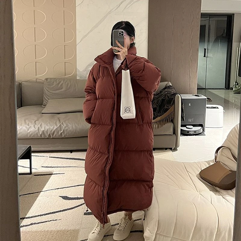 时尚款羽绒衣2023年新款韩版长款立领羽绒棉服女超长过膝情侣羽绒
