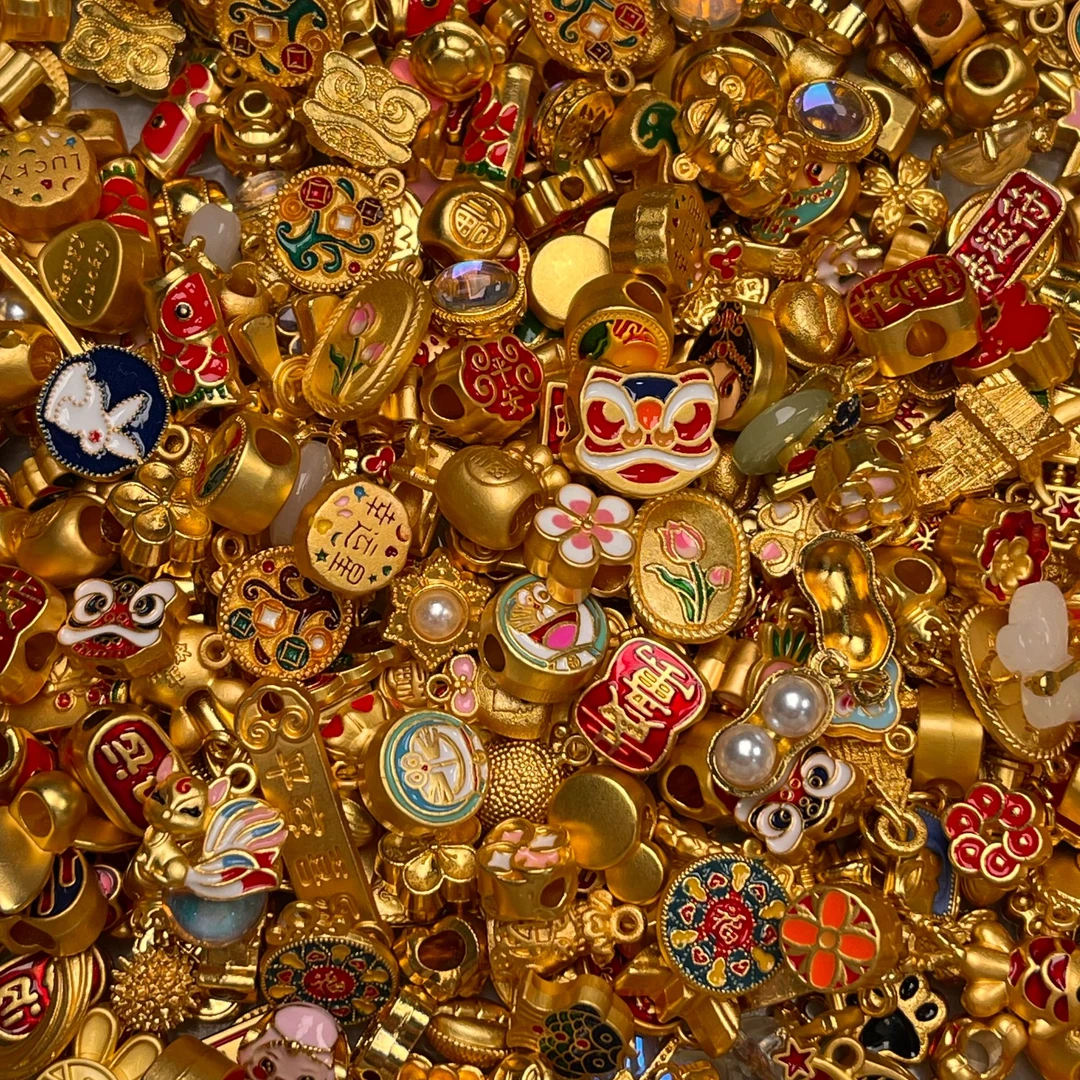 通孔吊坠配件DIY串珠国风配件配饰穿手绳配珠珠子沙沙铜合金.