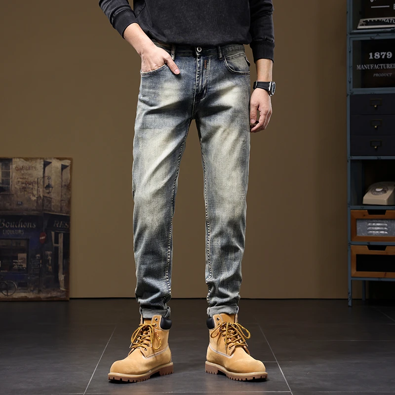 小直筒四季款复古美式硬汉男士牛仔裤修身百搭弹力潮流牛仔裤617