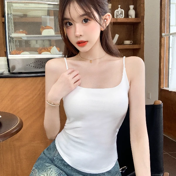 燕莉安性感辣妹纯欲吊带背心女夏季内搭外穿褶皱修身显瘦打底上衣