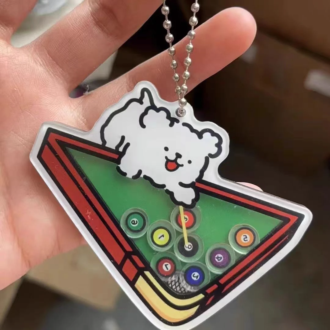 线条小狗打台球超萌可爱可滑动卡通亚克力摇摇乐周边挂件装饰挂件