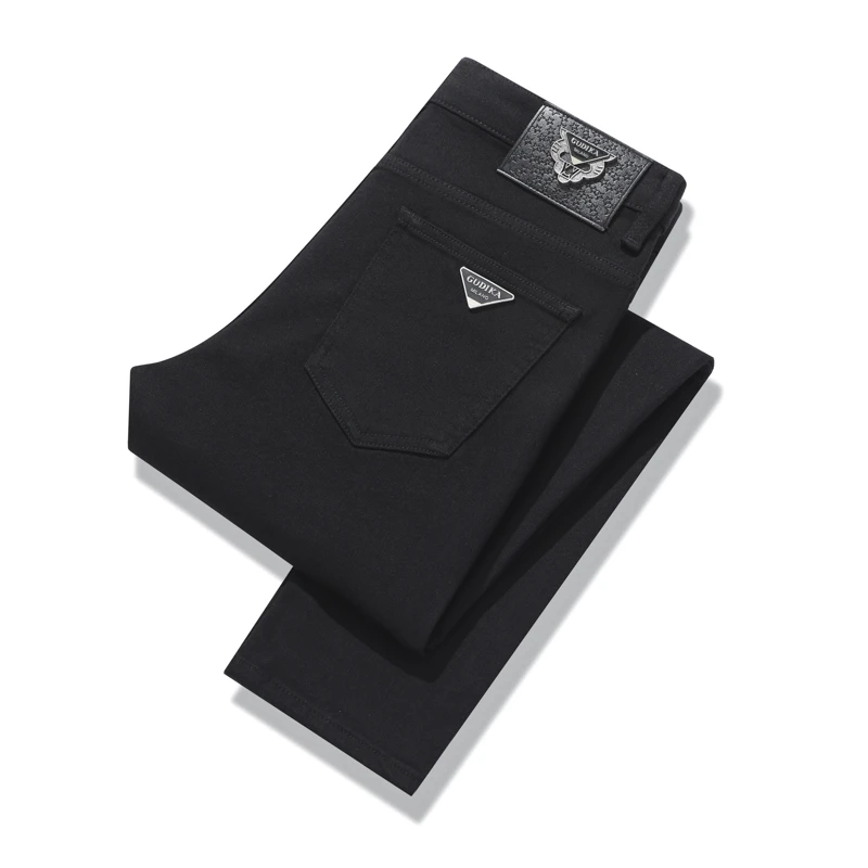 加绒轻奢男式牛仔裤秋冬新款简约百搭黑色裤子男款防褪色牛仔裤男