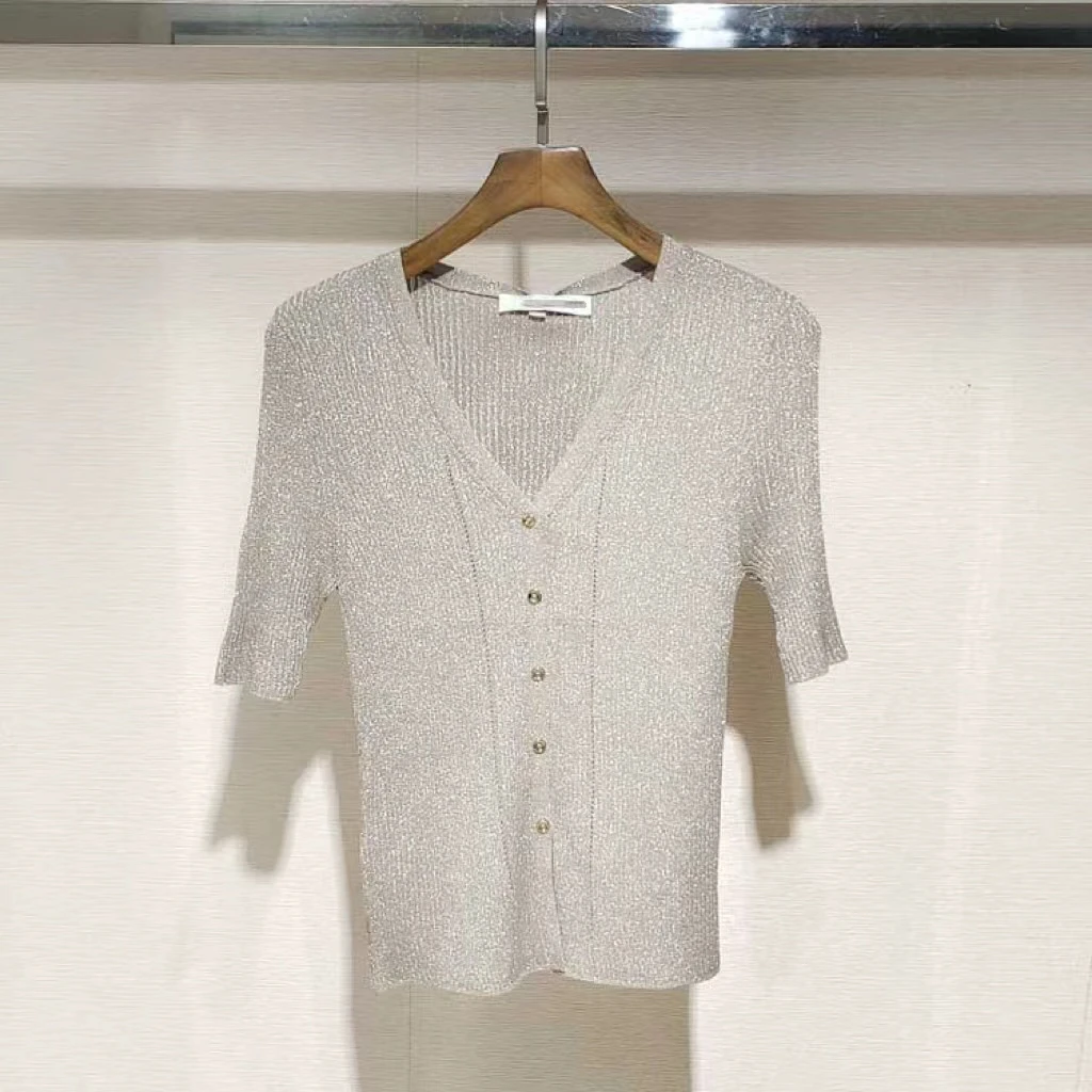 Norike/NorikeJJ 细闪V领修身短袖针织衫NK32121