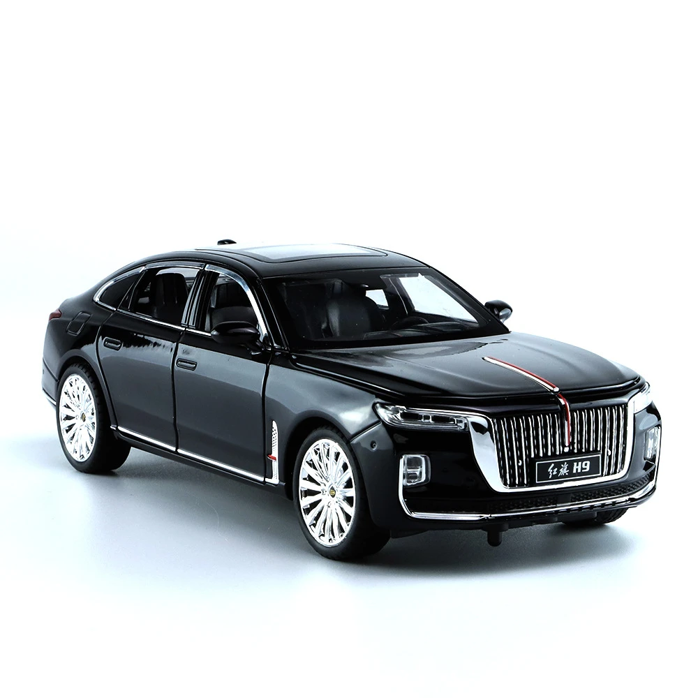 1：24红旗H9转向仿真合金汽车声光回力模型玩具摆件