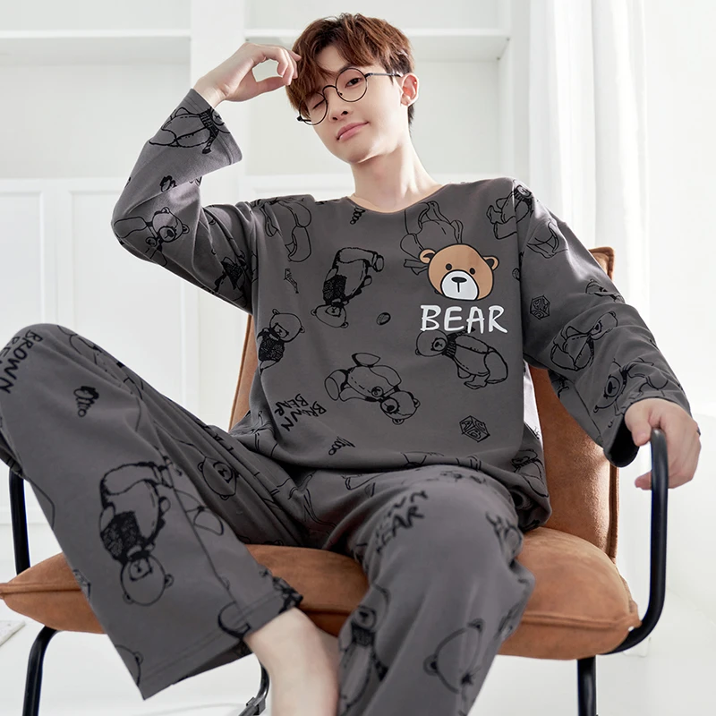 男士睡衣2025新款春秋季纯棉秋冬青少年中学生卡通男孩家居服套装