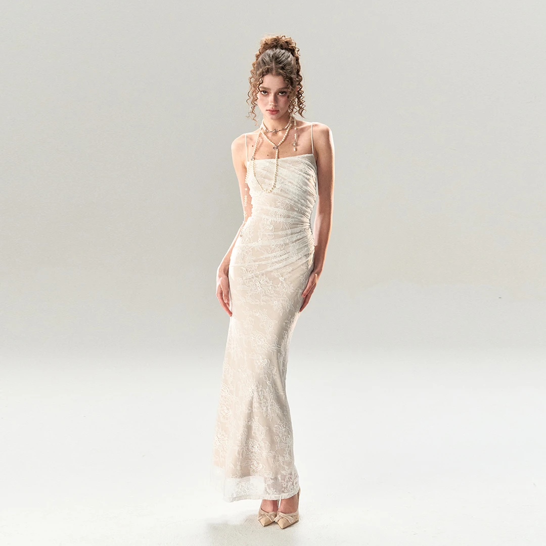 【张予曦同款】4muggle原创设计白色蕾丝鱼尾连衣裙高腰显瘦长裙女