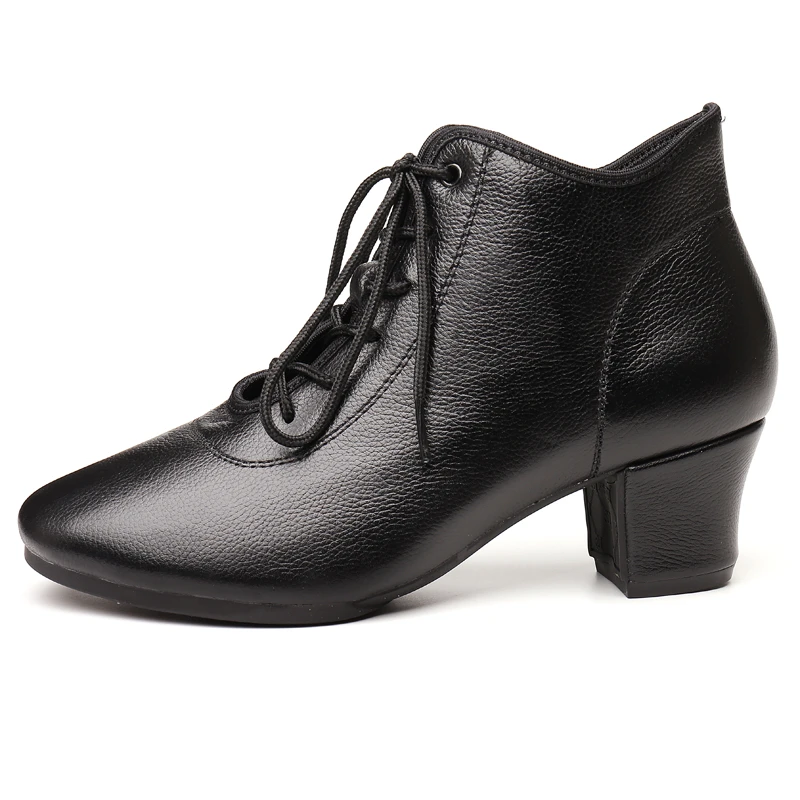 舞斗罗秋冬新款真皮中帮舞蹈靴拉丁舞摩登舞广场舞国标舞吉特巴