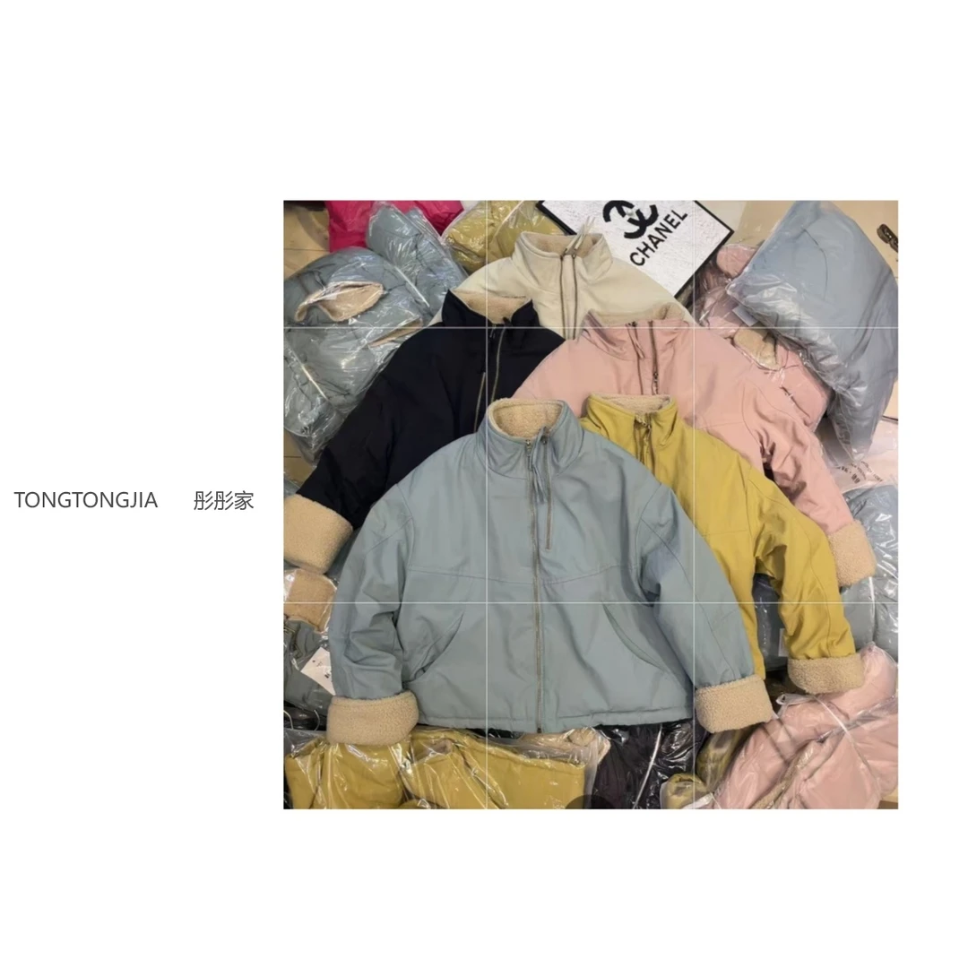 【TONGTONGJIA】2024冬季新款短款派克服韩系双拉链棉服外套