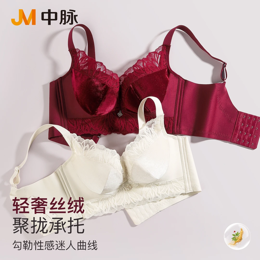JM/中脉丝绒芭蕾美胸衣法式蕾丝3D立体杯软骨支撑收副乳9478