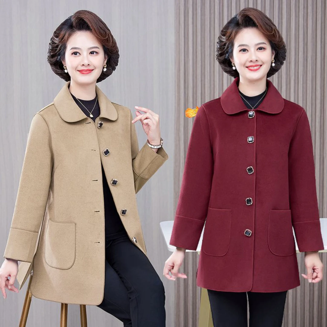 中老年大码妈妈装中长款女毛呢外套春秋洋气娃娃领老年人加厚大衣