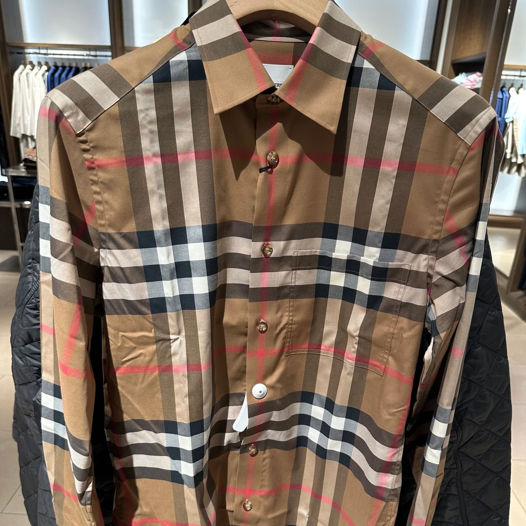 BURBERRY/博柏利 男款经典格纹尖领长袖衬衫时尚休闲