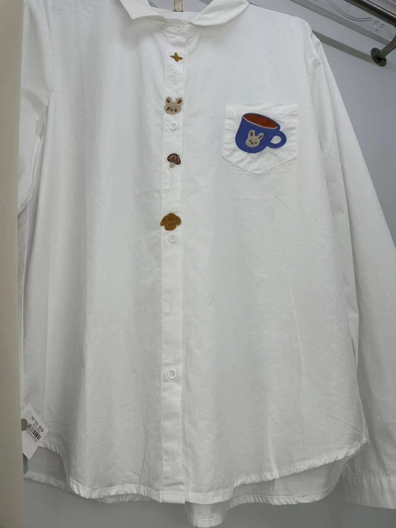 上衣长袖春款白色时尚休闲百搭夏季绣花