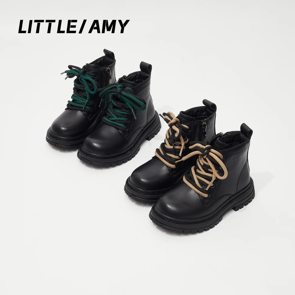Litte amy/小艾咪  儿童靴子秋冬新款薄绒真皮时装靴中小童女童鞋
