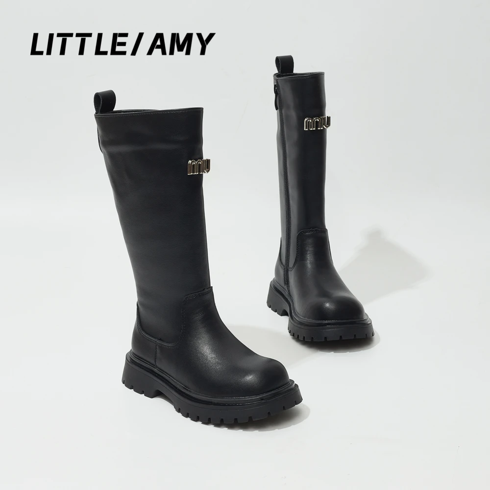 LITTLEAMY小艾咪  秋冬新款童鞋骑士靴百搭中大童女童真皮长筒靴