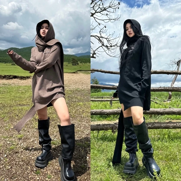 Blackgirl新款【明日之战】 沙丘废土风赛博未来感不规则羊毛连衣裙