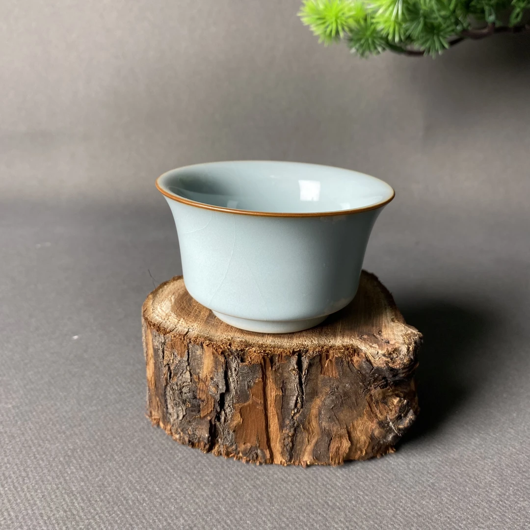 原矿原釉天青色全手工支钉烧主人杯（开片可养）