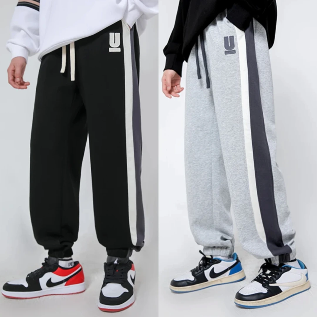 秋季针织休闲青少年刺绣U字母卫裤侧织带拼色学生裤27332