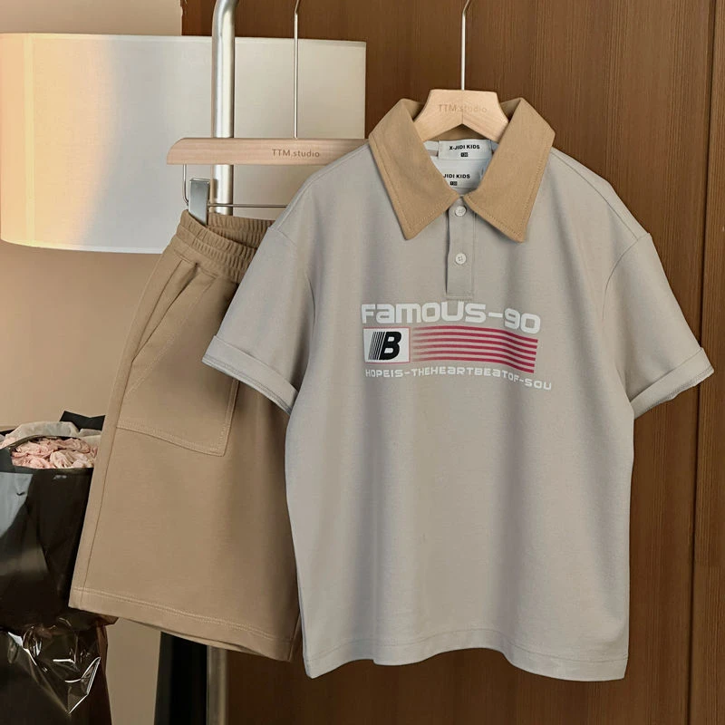 男童2025夏季运动休闲撞色POLO衫短袖男孩休闲时尚套装两件套潮帅