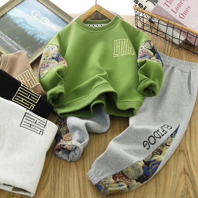 男童春季套装2025新款春秋酷帅儿童运动服男孩时髦卫衣裤子两件套