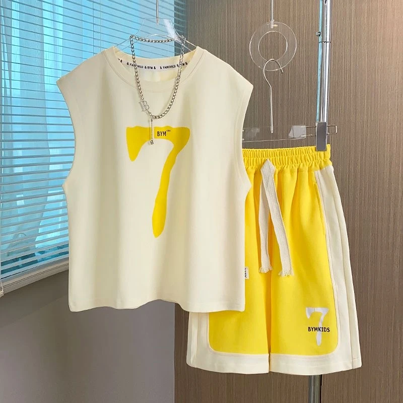 2025男童新款夏季时尚卡通短袖运动宽松短裤中大童洋气休闲套装潮