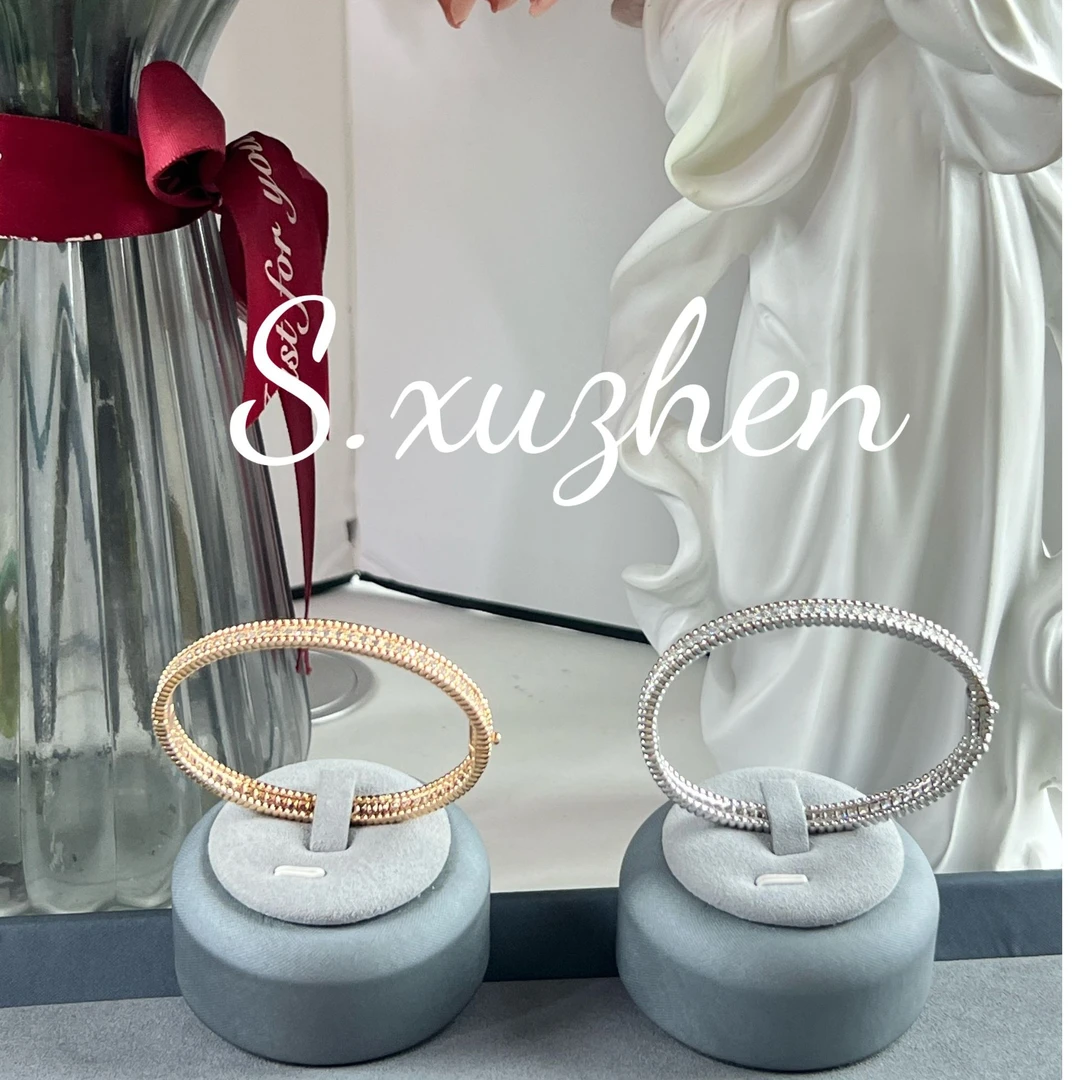 合金手镯 合金满钻锆石珠珠素圈手镯白色窄版时尚饰品小众轻奢