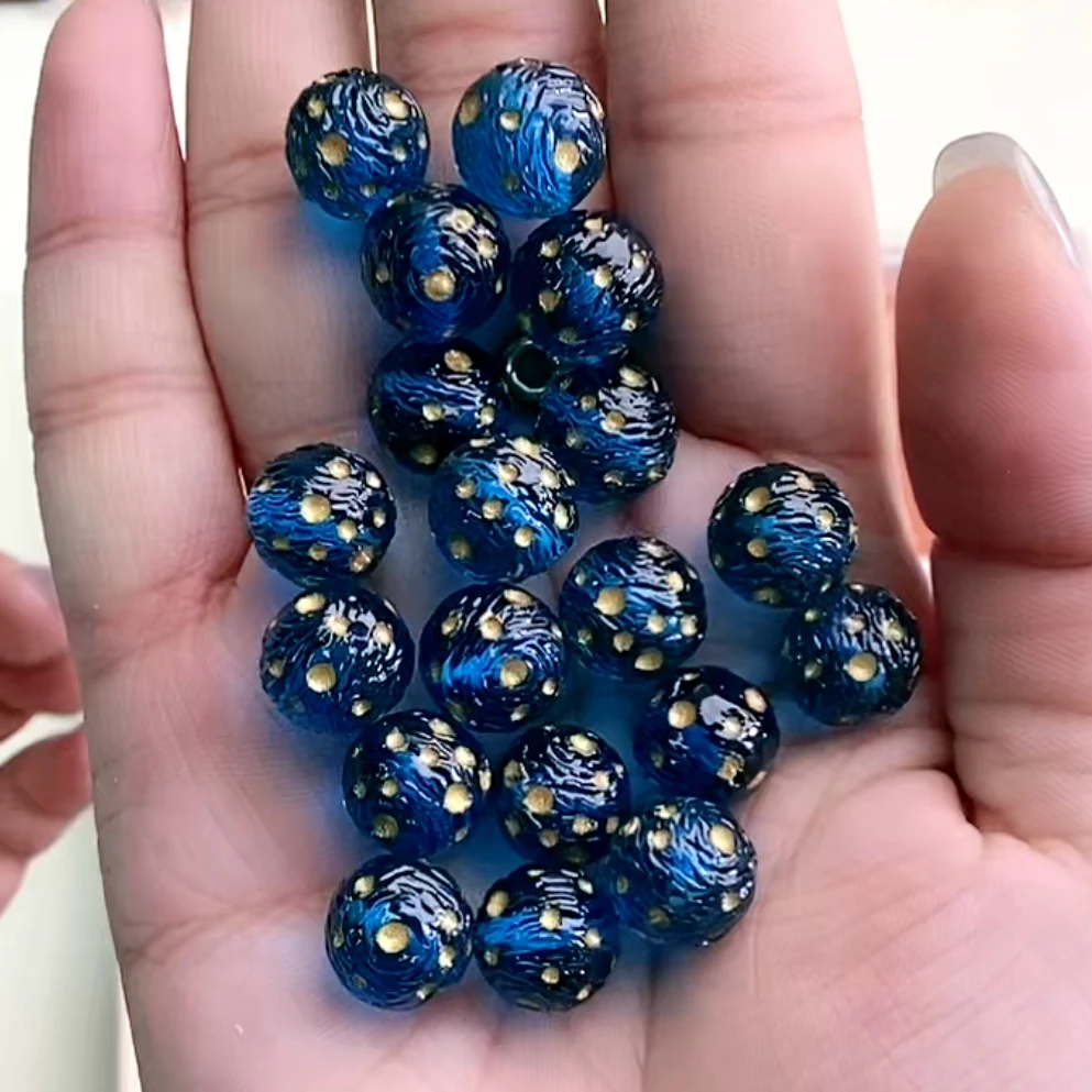 DIY饰品配饰 韩国胶定制珠 卡11手绘点金陨石星球珠隔珠 通孔散珠