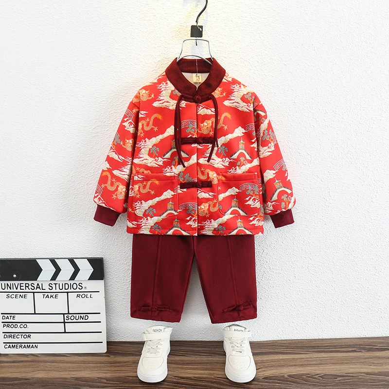 汉服男童过年服冬季唐装古装新年衣服儿童2023新款拜年服龙年冬款