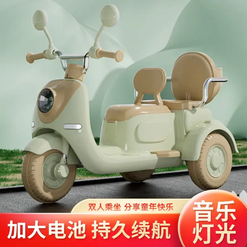 哈喽贝比品牌儿童电动摩托车超大动力可骑音乐充电双人加大玩具车