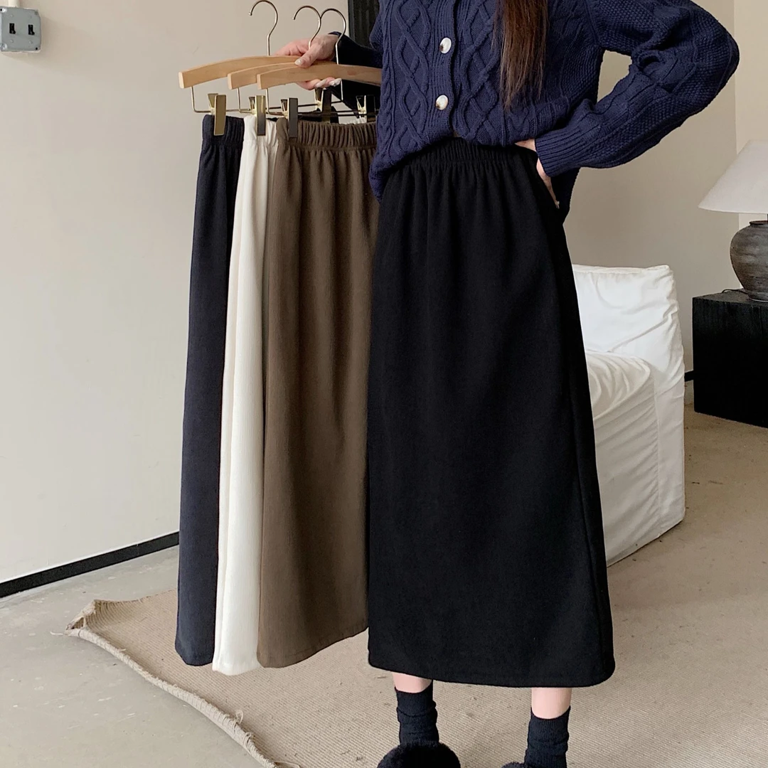 大码胖MM减龄中长款开叉高腰半身裙女装秋冬新款设计百搭显瘦裙子
