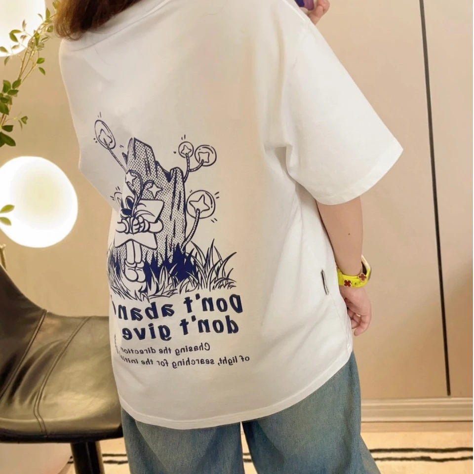 纸袋家秋冬季新款「刺绣许愿星潮流300克加厚短袖」5005后背印花T恤