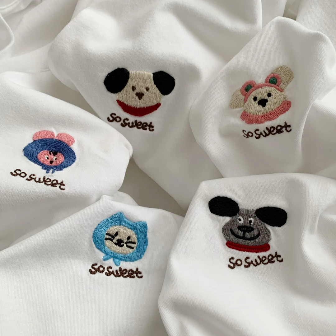 纸袋家冬季新款纯棉磨毛打底衫长款遮臀刺绣内搭配鲨鱼裤的上衣