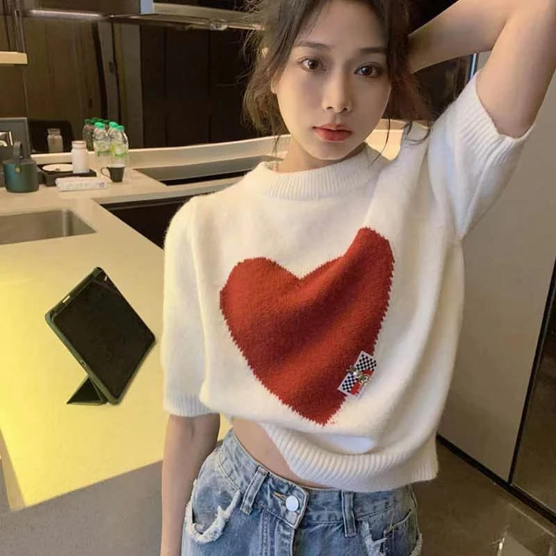 LJM 爱心短款春夏款针织短袖新款潮牌高级感宽松显瘦