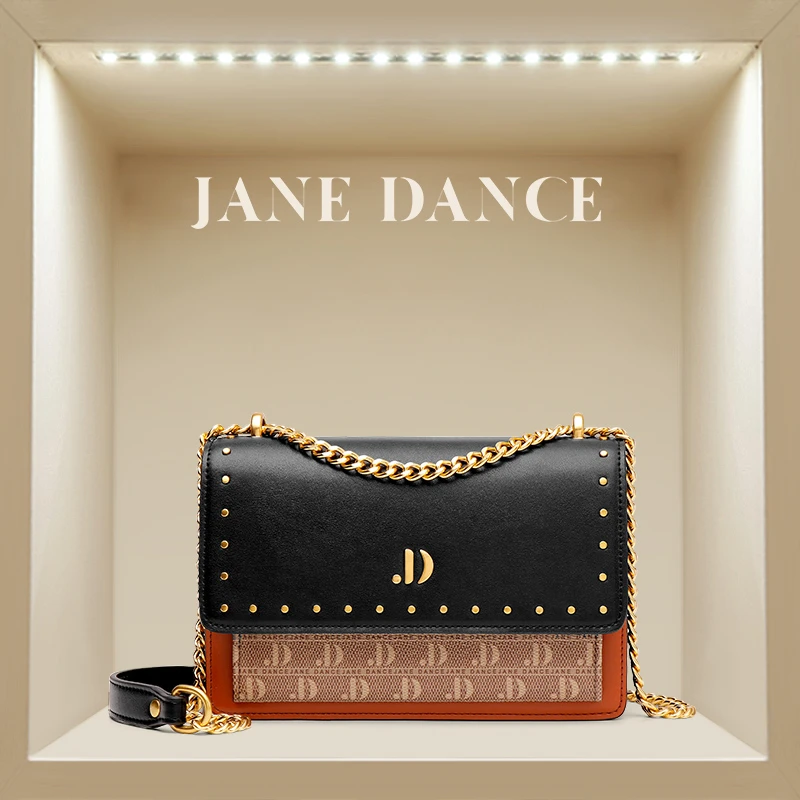 JANE DANCE时尚轻奢链条包百搭铆钉包风琴包撞色斜挎小方包 D8236