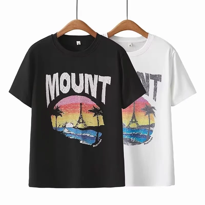 NINI952风景画印花圆领T恤大码女装运动休闲打底衫夏季半袖宽松