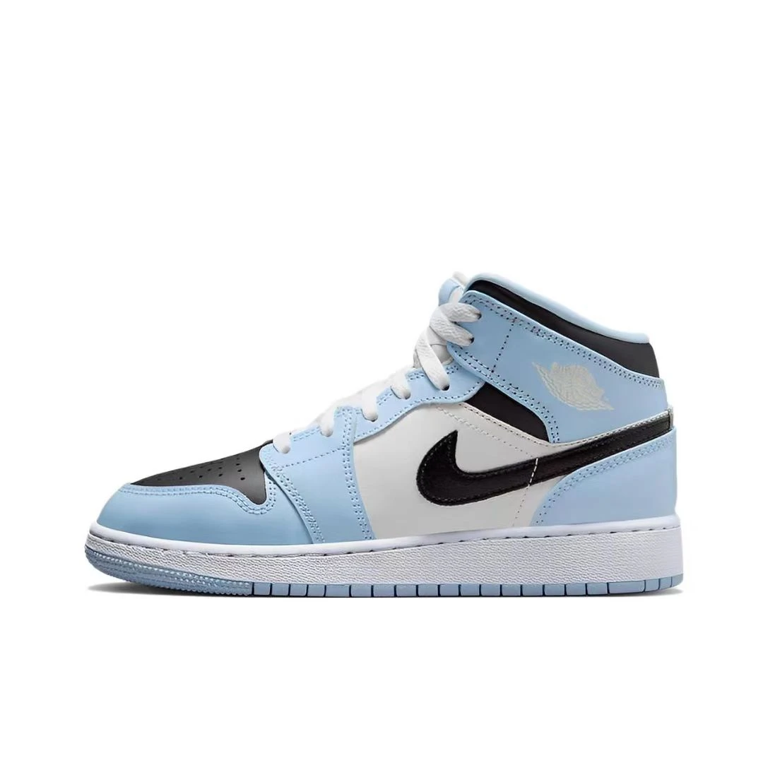 Nike耐克 AIR JORDAN1 MID(GS) 女款复古白蓝色休闲鞋 555112-401