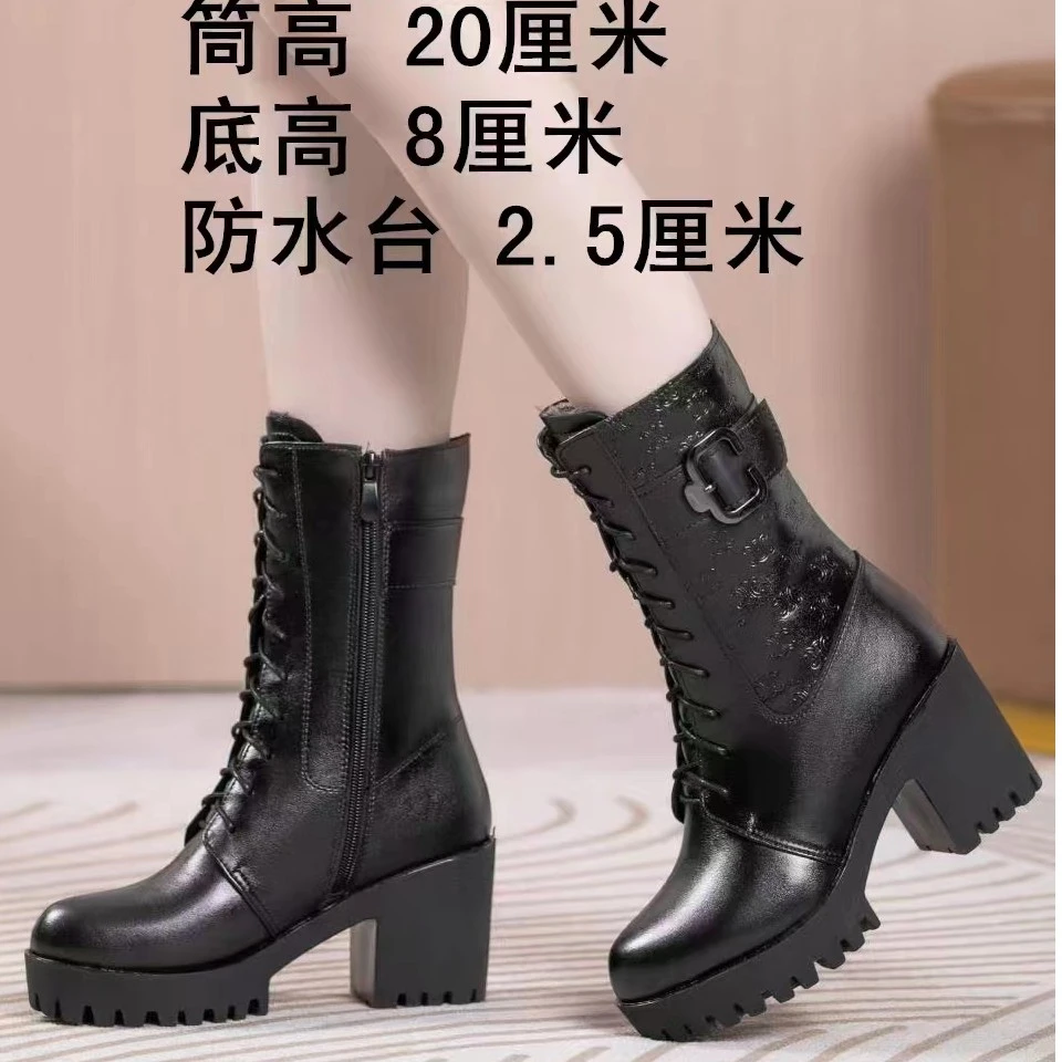 8803 真皮女靴时尚百搭马丁靴粗跟高跟防水台